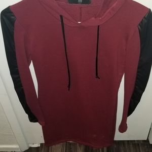 Burgandy dress with Black leather sequence